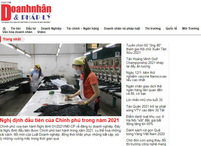 Giao diện Tạp chí điện tử Doanh nhân và Pháp lý