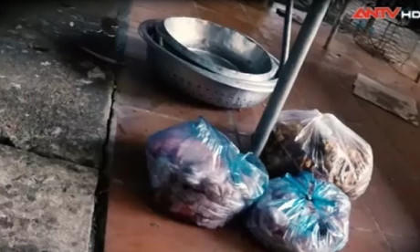 Bên cạnh là những túi thịt cùng mỡ xếp chồng lên nhau. Ảnh: ANTV.