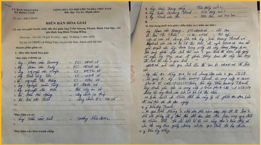 Biên bản hoà giải của UBND xã Đồng Tâm với các bên có tranh chấp