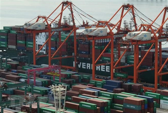 Các tàu hàng cập cảng container ở Tokyo, Nhật Bản ngày 19/2/2018. (Ảnh: AFP/TTXVN)