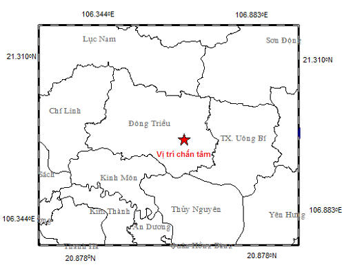 Bản đồ tâm chấn động đất.