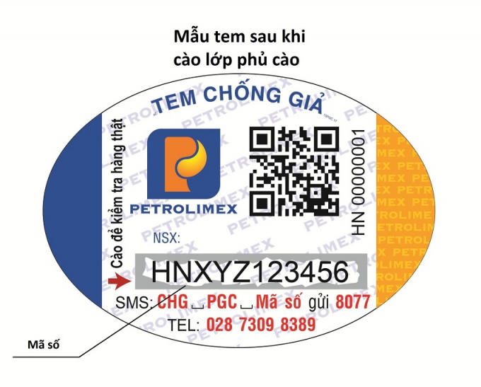 Hình 1: Mã số hiện ra sau khi cào lớp che phủ trên con tem chống giả