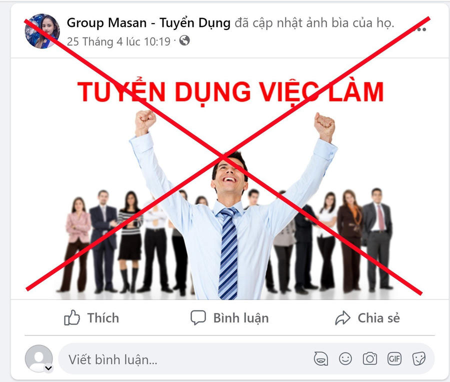 Fanpage tuyển dụng mạo danh Tập đoàn được các đối tượng lừa đảo sử dụng.