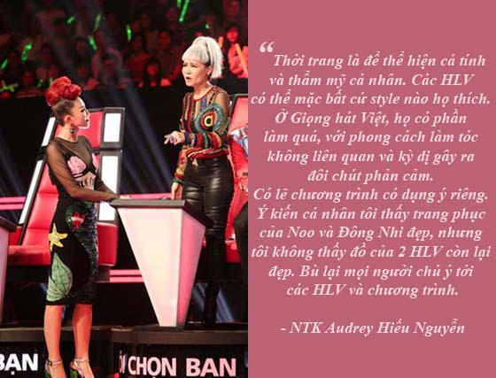Thu Minh, Tóc Tiên bị phản ứng vì trang phục lòe loẹt, kỳ dị? - Vừa xuất hiện trong tập đầu tiên của chương trình The Voice 2017 (Giọng hát Việt), dàn HLV không chỉ khiến dư luận phản ứng vì vấn đề chuyên môn, tranh giành các thí sinh mà còn vấp phải nhiều ý kiến trái chiều xoay quanh trang phục bị cho là lòe loẹt, kỳ dị khác thường…