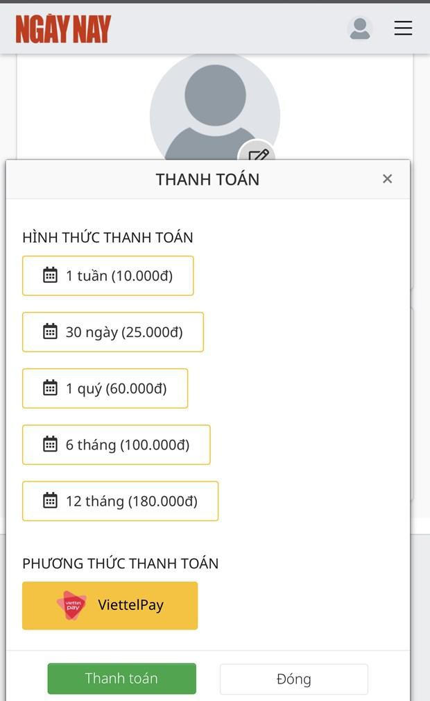 Các hình thức thanh toán và mức giá của Tạp chí điện tử Ngày Nay.