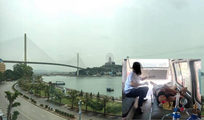 Cầy Bãi Cháy nơi xảy ra sự việc (ảnh lớn), nam thanh niên được đưa vào viện cấp cứu (ảnh nhỏ).