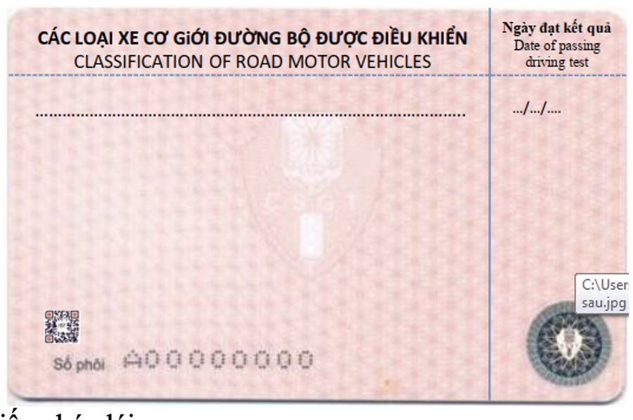 Hình ảnh mặt sau của Giấy phép lái xe.