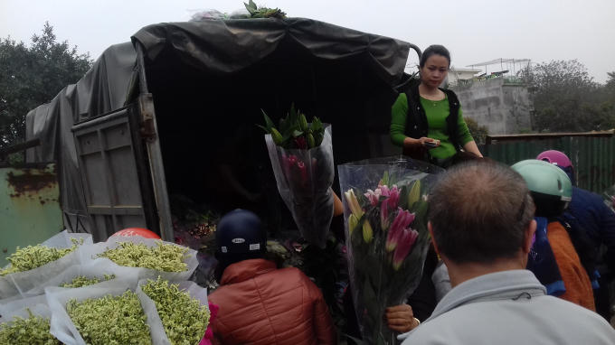 Với giá hoa ly rẻ, người dân đến mua rất đông.