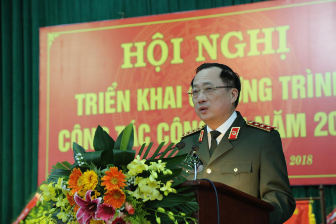 Thượng tướng Nguyễn Văn Thành - UVTW Đảng, Thứ trưởng Bộ Công an phát biểu chỉ đạo tại Hội nghi.