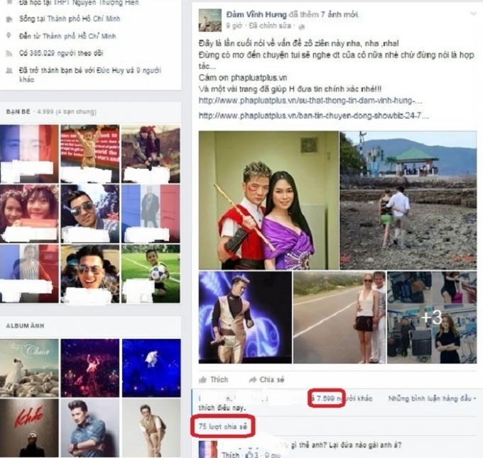 Đoạn chia sẻ của nam ca sỹ Đàm Vĩnh Hưng trên trang facebook cá nhân.