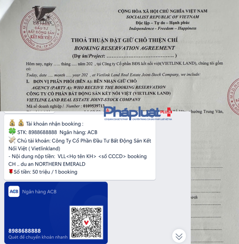 Môi giới hướng dẫn khách hàng đặt booking gửi tiền vào số tài khoản của Công ty mô giới.