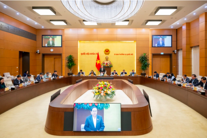 Toàn cảnh phiên họp của Ủy ban Thường vụ Quốc hội để cho ý kiến về việc chuẩn bị Kỳ họp thứ 9, Quốc hội khóa XV (Ảnh: Phạm Thắng).