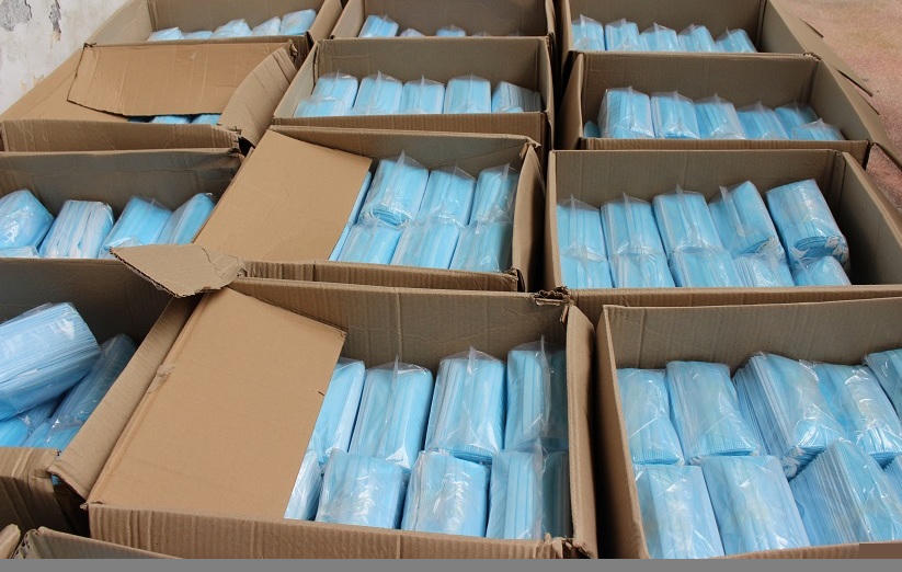 Số khẩu trang được thu giữ không rõ nguồn gốc xuất xứ tại Công an huyện Vĩnh Bảo.