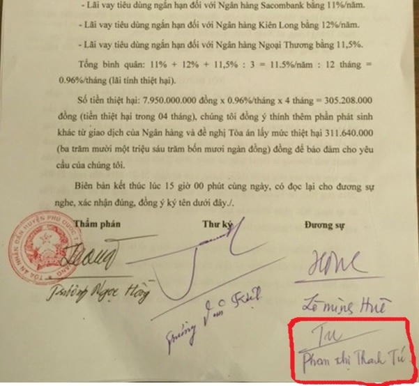 Chữ ký bà Tú tiếp tục "biến hóa" trong "Biên bản tạm tính thiệt hại" (21/1/2016).