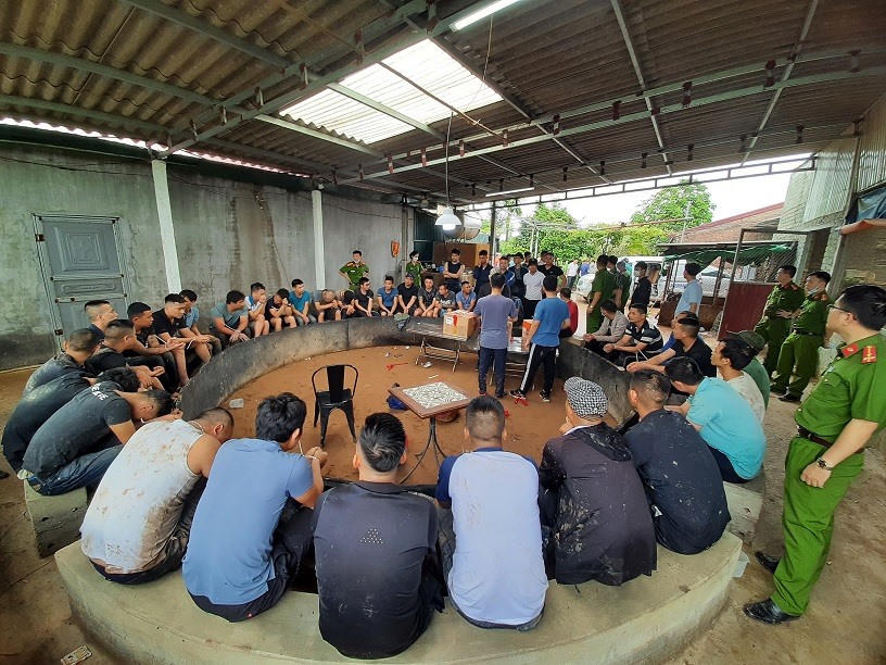Nhóm đối tượng bị bắt giữ. Ảnh: Công an tỉnh Hải Dương