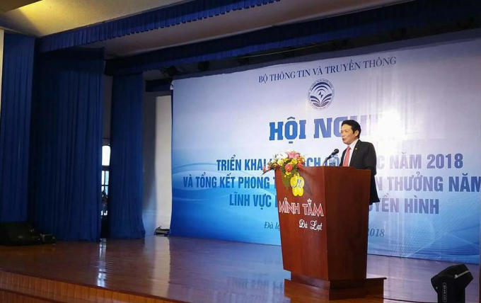 Thứ trưởng Bộ Thông tin và Truyền thông- Hoàng Vĩnh Bảo phát biểu tại hội nghị.