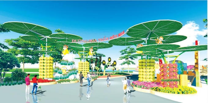 Cổng vào hoành tráng đường hoa Trấn Biên.