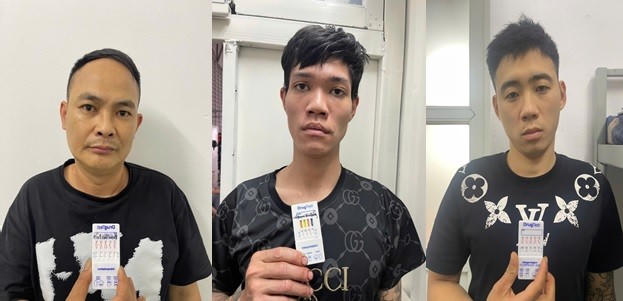 Các đối tượng Phạm Việt Ánh, Vũ Phạm Văn Đồng, Trần Quốc Huy (từ trái qua phải). Ảnh: Công an Quảng Ninh.