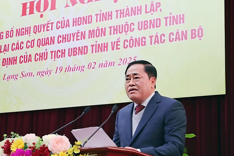 Ông Hồ Tiến Thiệu, Chủ tịch UBND tỉnh phát biểu giao nhiệm vụ. Ảnh: Thùy Linh