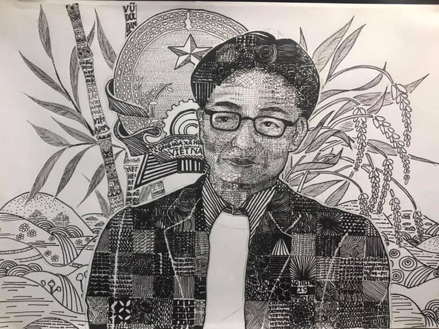 Bạn Lê Phạm Bảo Vy kết hợp sáng tạo những biểu tượng hồn dân tộc và chân dung Phó Thủ tướng.
