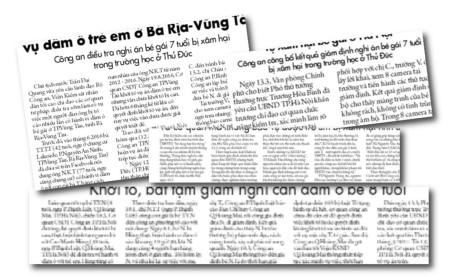 Thông tin trên báo chí liên quan đến các vụ xâm hại trẻ em gần đây