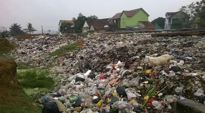 Bãi rác khổng lồ tại nghĩa địa Cồn Lim rất sát khu dân cư (ảnh Duy Ngợi).