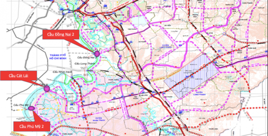 Vị trí ba dự án cầu kết nối TP.HCM và Đồng Nai. Ảnh: Sở GTCC TP.HCM