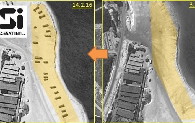 Hình ảnh đảo Phú Lâm từ vệ tinh do ImageSat International N.V cung cấp ngày 18/2. (Ảnh: Reuters)