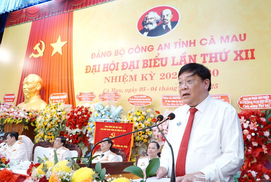 Ông Phạm Thành Ngại - Phó Bí thư Tỉnh ủy, Chủ tịch UBND tỉnh Cà Mau, phát biểu tại Đại hội.