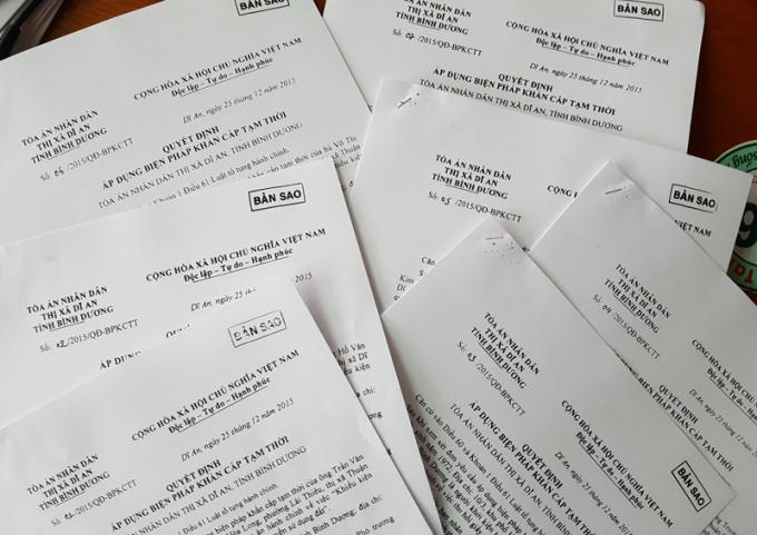 Các Quyết định áp dụng biện pháp khẩn cấp tạm thời của TAND thị xã Dĩ An.