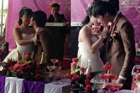 Cô dâu, chú rể rạng ngời hạnh phúc trong ngày cưới.