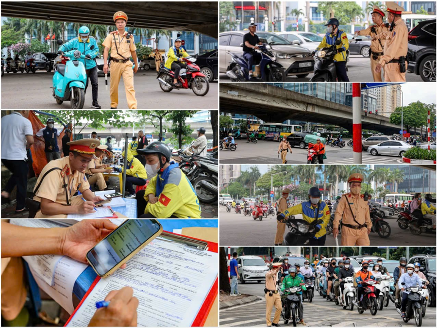 Lực lượng chức năng xử lý nhiều trường hơp "xe ôm công nghệ" vi phạm luật giao thông. Ảnh: CA Hà Nội.