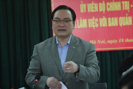 Bí thư Thành ủy Hoàng Trung Hải phát biểu tại buổi làm việc