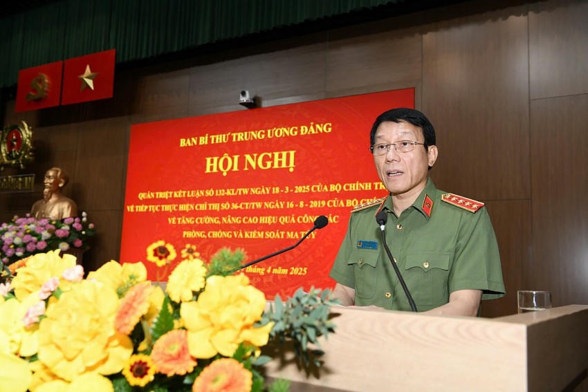 Đại tướng Lương Tam Quang, Bộ trưởng Bộ Công an phát biểu tại Hội nghị.