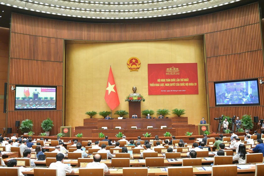Quang cảnh Hội nghị toàn quốc triển khai thi hành luật, nghị quyết của Quốc hội khóa XV. (Ảnh: Phạm Thắng)