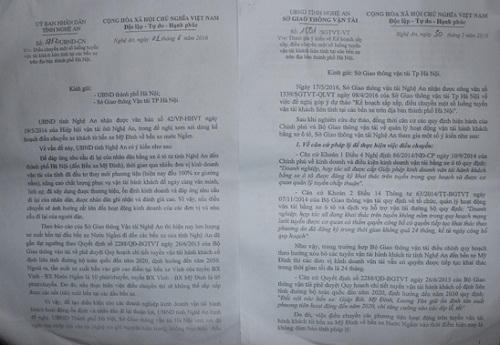 UBND tỉnh Nghệ An, Sở GTVT tỉnh Nghệ An cho rằng việc điều chuyển không đảm bảo tính pháp lý, gây ảnh hưởng rất lớn đến hoạt động kinh doanh của các đơn vị và nhu cầu đi lại của người  dân.