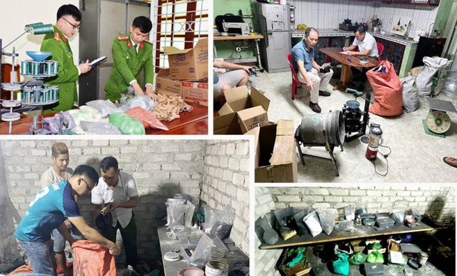 Căn hầm bí mật của đối tượng Hoàng Xuân Thành sử dụng để làm nơi sản xuất pháo. (Ảnh: Công an Thanh Hoá)