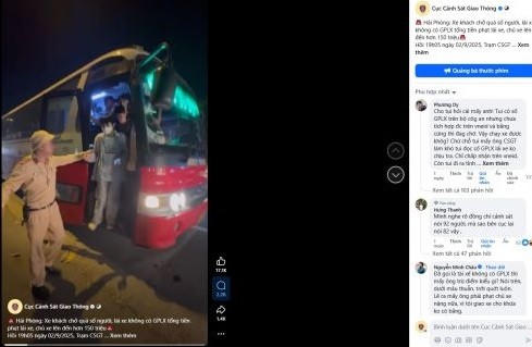 Xe khách tại TP Hải Phòng chở quá số người, lái xe không có GPLX tổng tiền phạt lái xe, chủ xe lên đến hơn 150 triệu đồng. (Ảnh: Cục Cảnh sát giao thông)