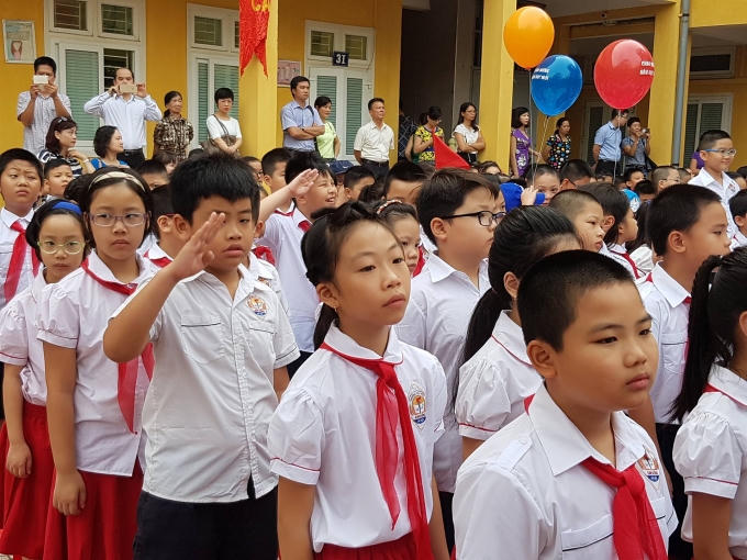 Các cháu học sinh trường Tiểu học Kim Đồng, Hà Nội trong ngày lễ khai giảng.