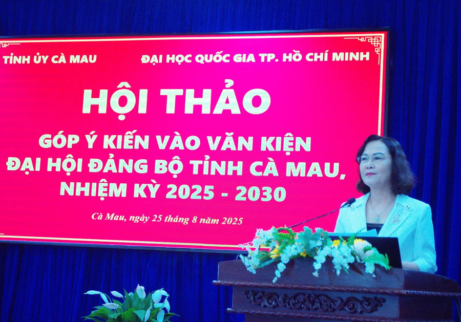 Bà Lê Thị Ái Nam – nguyên Phó Bí thư Thường trực Tỉnh ủy, nguyên Chủ tịch HĐND tỉnh Bạc Liêu (cũ), góp ý Văn kiện Đại hội tại Hội thảo.
