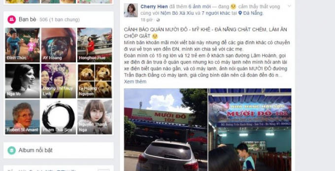 Lời tố quán chặt chém trên FB của chị Hiền.