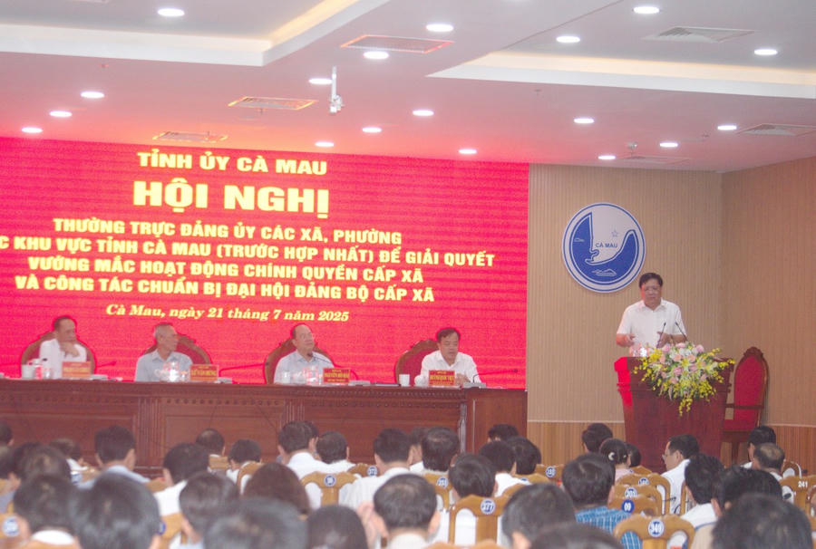 Ông Phạm Thành Ngại – Phó Bí thư Tỉnh ủy, Chủ tịch UBND tỉnh Cà Mau (đứng) phát biểu tại Hội nghị.