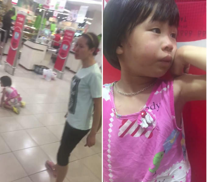 Bé gái bị người phụ nữ đánh chửi dã man vì đánh mất gói kẹo. (Ảnh: Chụp màn hình)