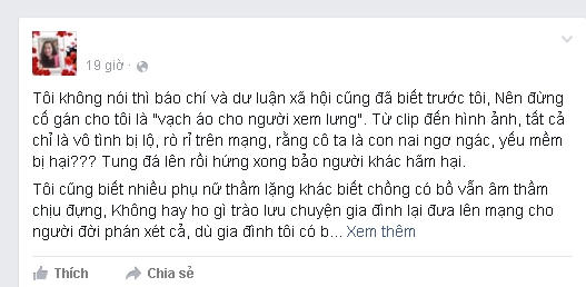 Chia sẻ của vợ đại gia Kim Cương trên trang cá nhân mới đây nhất.