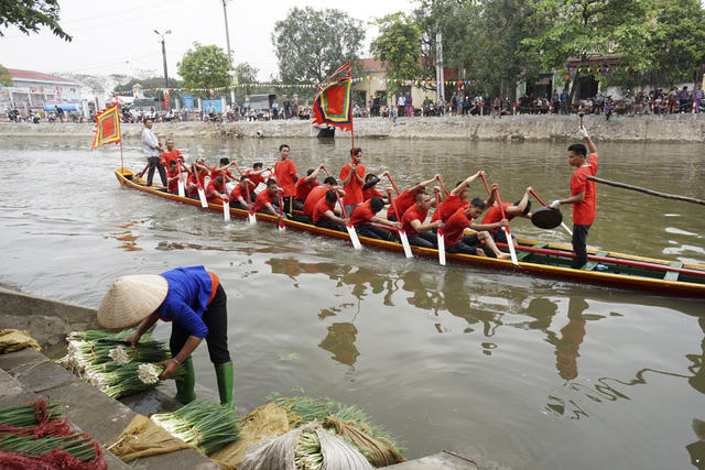 Cuộc tập dượt diễn ra trên con sông ngay rìa làng, là một nhánh của sông Nhuệ. Trong khi đó, các sinh hoạt thường nhật trên sông vẫn diễn ra bình thường.