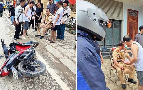 Thiếu tá Hoàng Văn Huấn bị thương khi làm nhiệm vụ. Ảnh: (Công an Cao Bằng).