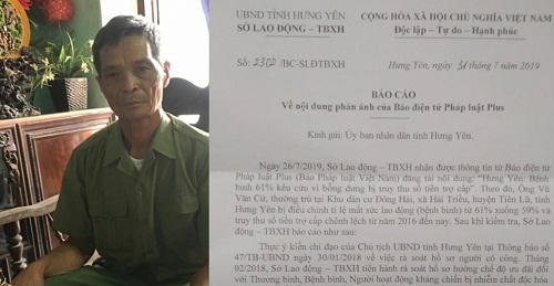 Sở LĐTBXH tỉnh Hưng Yên hồi âm Pháp luật Plus vụ bệnh binh 61% bỗng dưng bị truy thu lại tiền trợ cấp!