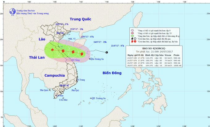 Dự báo hướng đi cơn bão số 4. Ảnh: nchmf.gov.vn