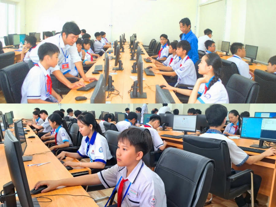 Các em thí sinh tranh tài Hội thi tin học trẻ Bạc Liêu năm 2025.