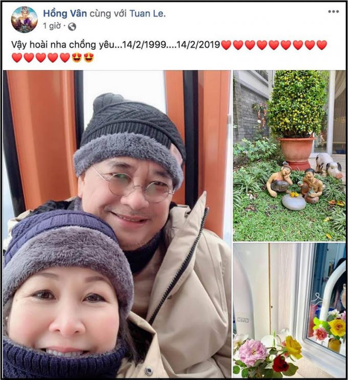 Vợ chồng nghệ sĩ Hồng Vân - nam diễn viên Lê Tuấn Anh hạnh phúc đón ngày Valetine lần thứ 20 bên nhau.